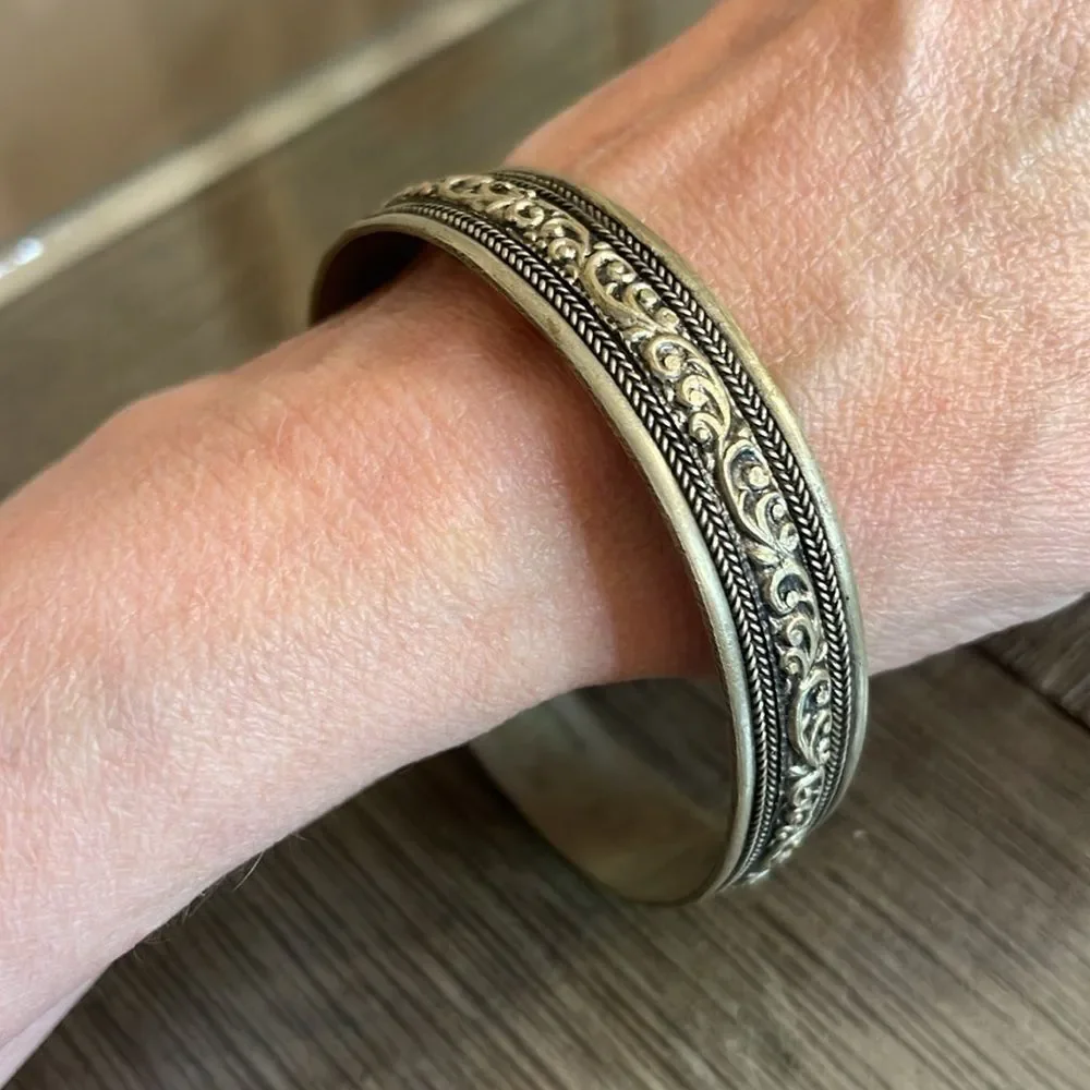 Vintage Silver-Tone Bangle Bracelet from India